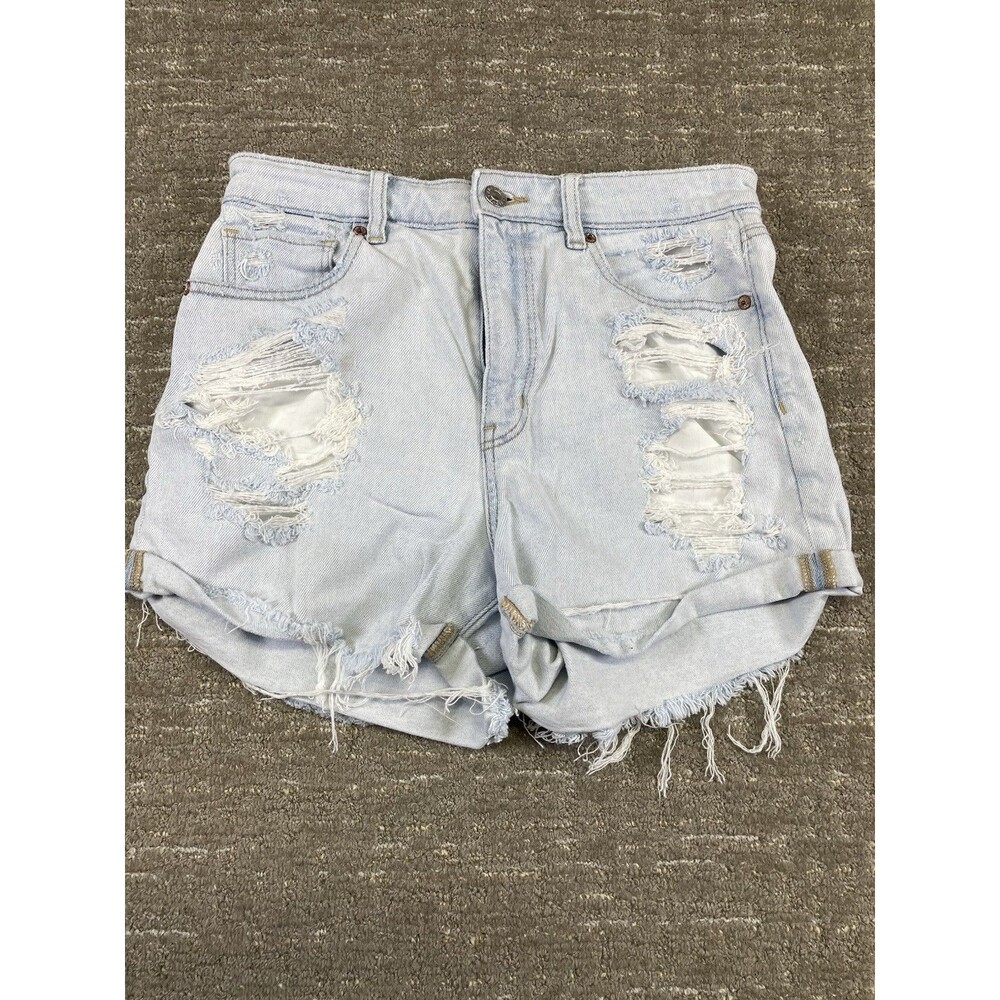 American Eagle Mom Shorts Distressed Light Wash Denim Stretch Size 8 Jean